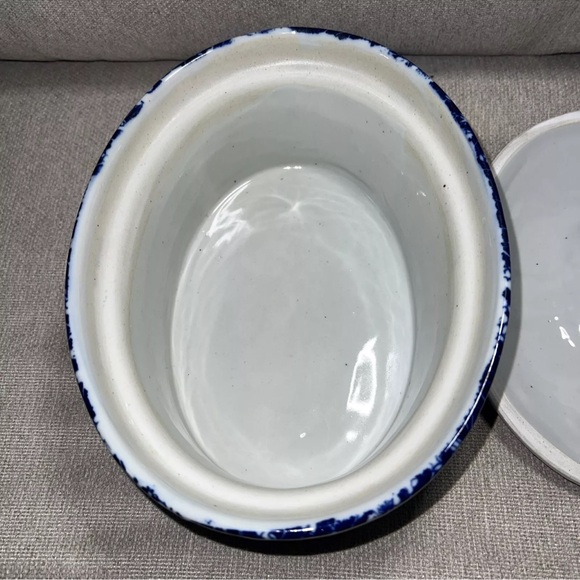 RARE  Victoria Ware Ironstone Blue & White Floral Transferware Bean Pot W/ Lid - Picture 8 of 8